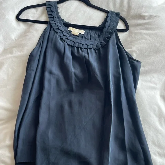 Michael Kors women’s navy silk sleeveless top with scoop braided neckline - Picture 5 of 9